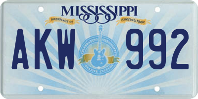 MS license plate AKW992