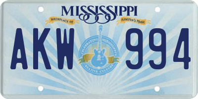 MS license plate AKW994
