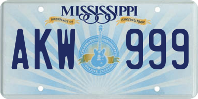 MS license plate AKW999