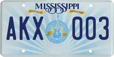 MS license plate AKX003