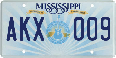 MS license plate AKX009
