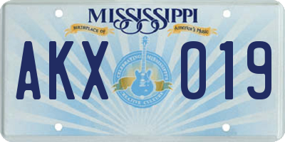 MS license plate AKX019