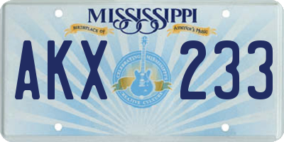 MS license plate AKX233