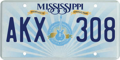 MS license plate AKX308