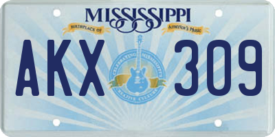 MS license plate AKX309