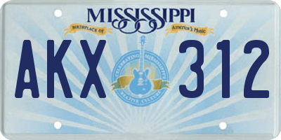 MS license plate AKX312