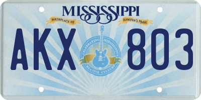 MS license plate AKX803