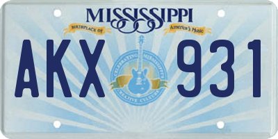 MS license plate AKX931