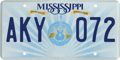 MS license plate AKY072