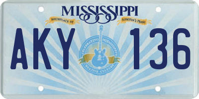 MS license plate AKY136