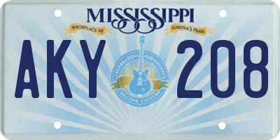 MS license plate AKY208