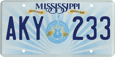 MS license plate AKY233