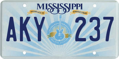 MS license plate AKY237
