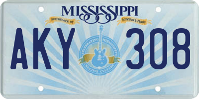 MS license plate AKY308