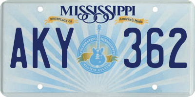 MS license plate AKY362