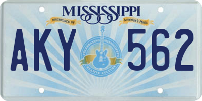 MS license plate AKY562