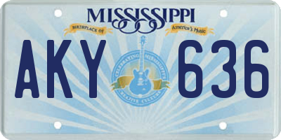 MS license plate AKY636