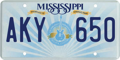 MS license plate AKY650