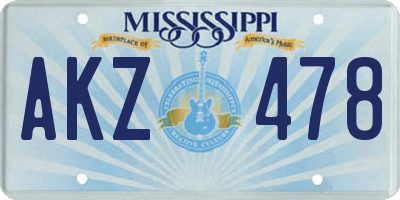 MS license plate AKZ478