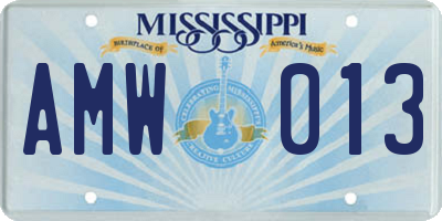 MS license plate AMW013