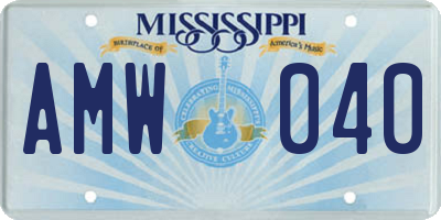 MS license plate AMW040