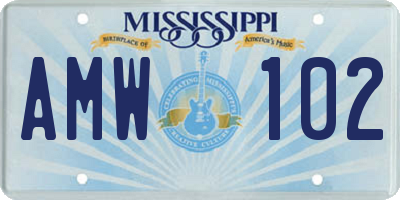 MS license plate AMW102