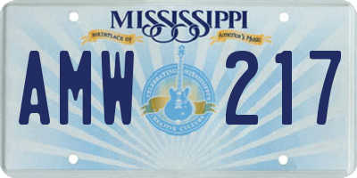 MS license plate AMW217