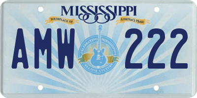 MS license plate AMW222