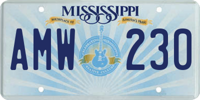 MS license plate AMW230