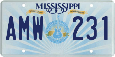 MS license plate AMW231