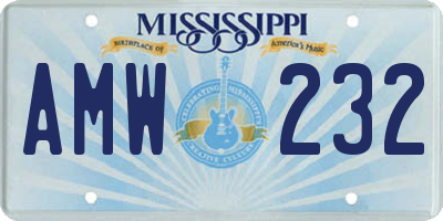 MS license plate AMW232