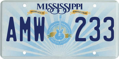 MS license plate AMW233