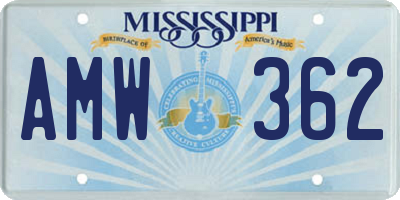 MS license plate AMW362
