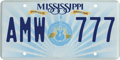 MS license plate AMW777
