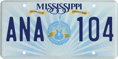 MS license plate ANA104