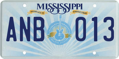 MS license plate ANB013