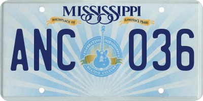 MS license plate ANC036