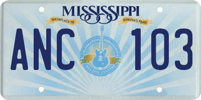 MS license plate ANC103