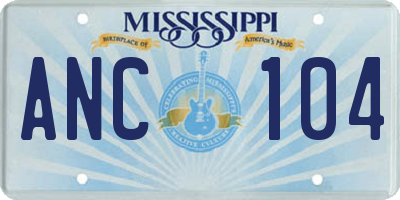 MS license plate ANC104