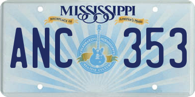 MS license plate ANC353