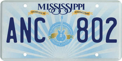 MS license plate ANC802