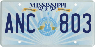 MS license plate ANC803