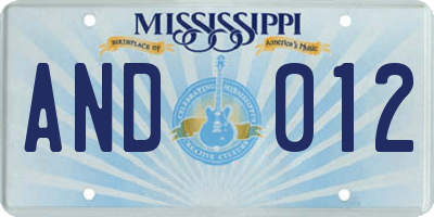 MS license plate AND012