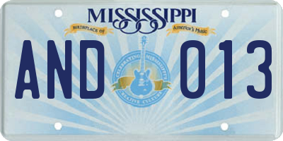 MS license plate AND013