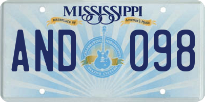 MS license plate AND098