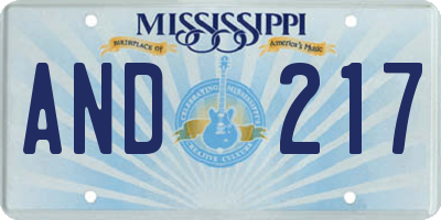 MS license plate AND217