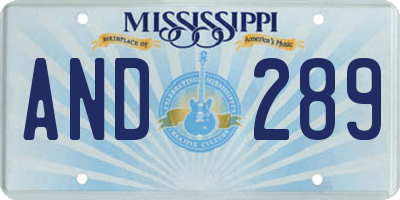 MS license plate AND289