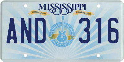 MS license plate AND316