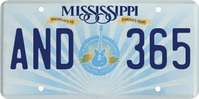 MS license plate AND365
