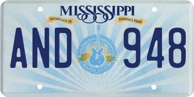 MS license plate AND948